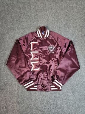 Vtg 90s Gamma Sigma Sigma Satin Varsity S Jacket Red Greek Letter ΓΣΣ Sorority
